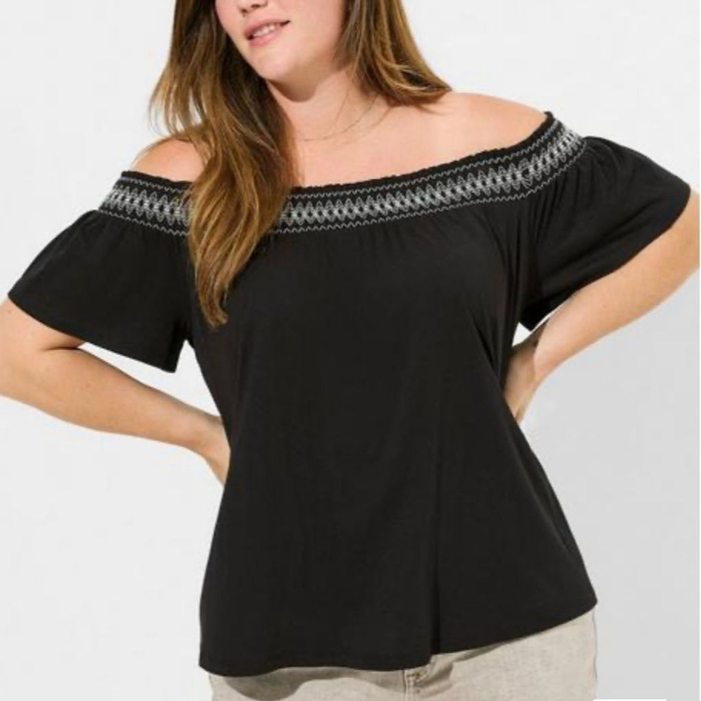 Torrid Cotton Modal Jersey Off Shoulder Smocked Yoke Top Sz 2